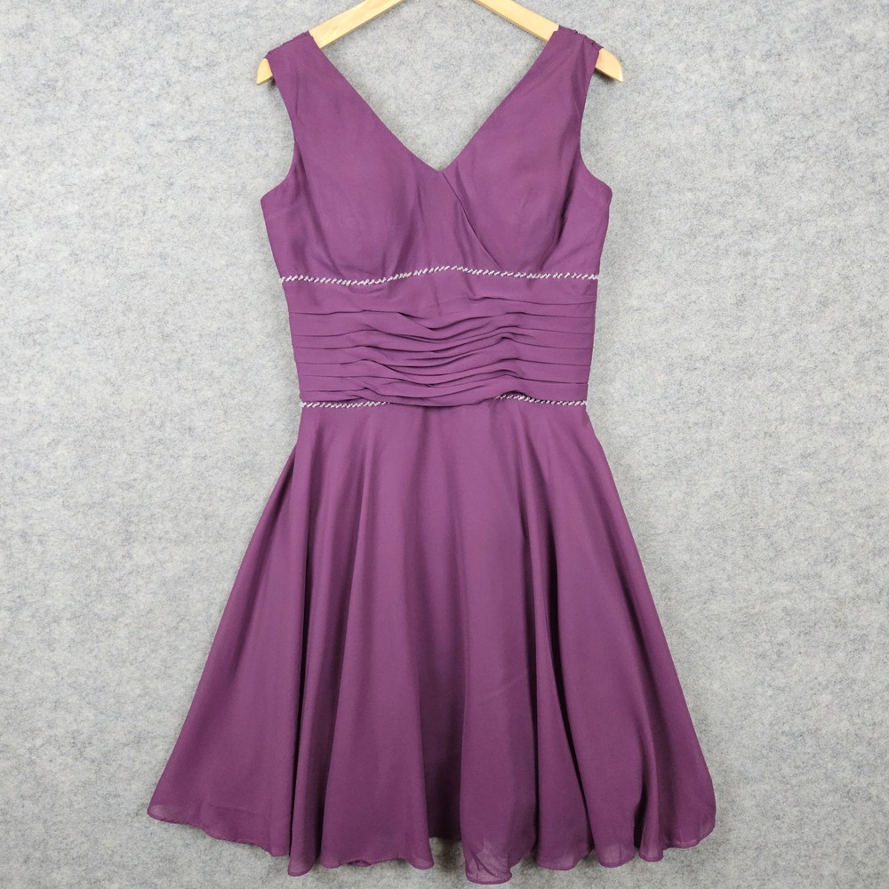 Unbranded Women's Plum Purpleâ Fit & Flare Dress Polyester Beaded Ruched Chiffon
